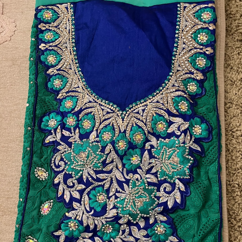 Blue and green suit semi-stitched
